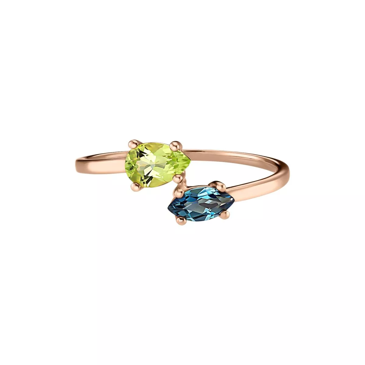Inele - Inel Eva Nobile cu London topaz si peridot, din aur roz de 14K, cellini.ro