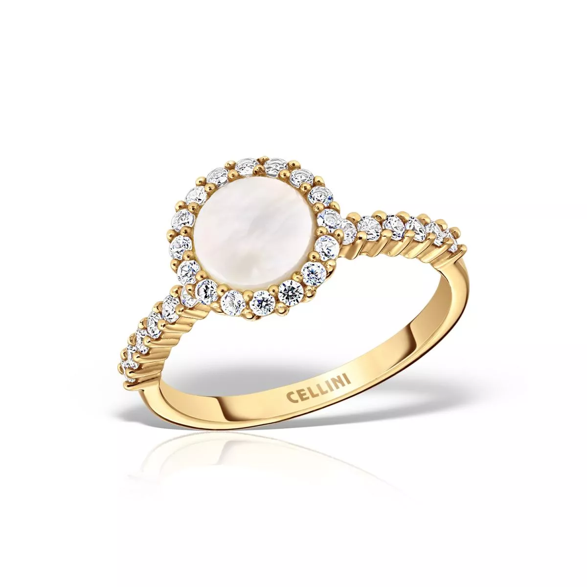 Inel Eva Nobile cu sidef si zircon, din aur galben de 18K
