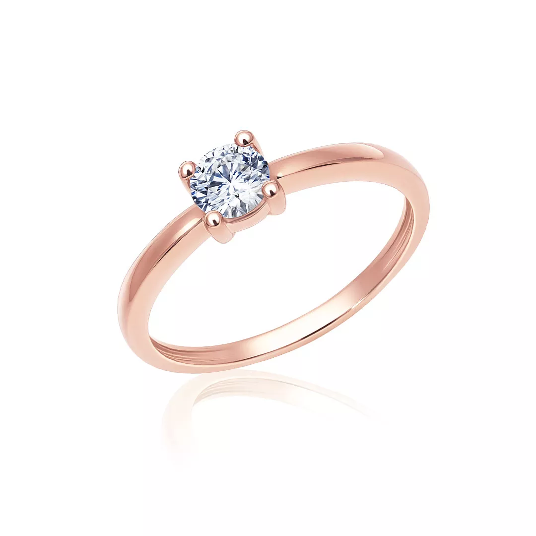 Inel Eva Nobile cu zircon, din aur roz de 14K