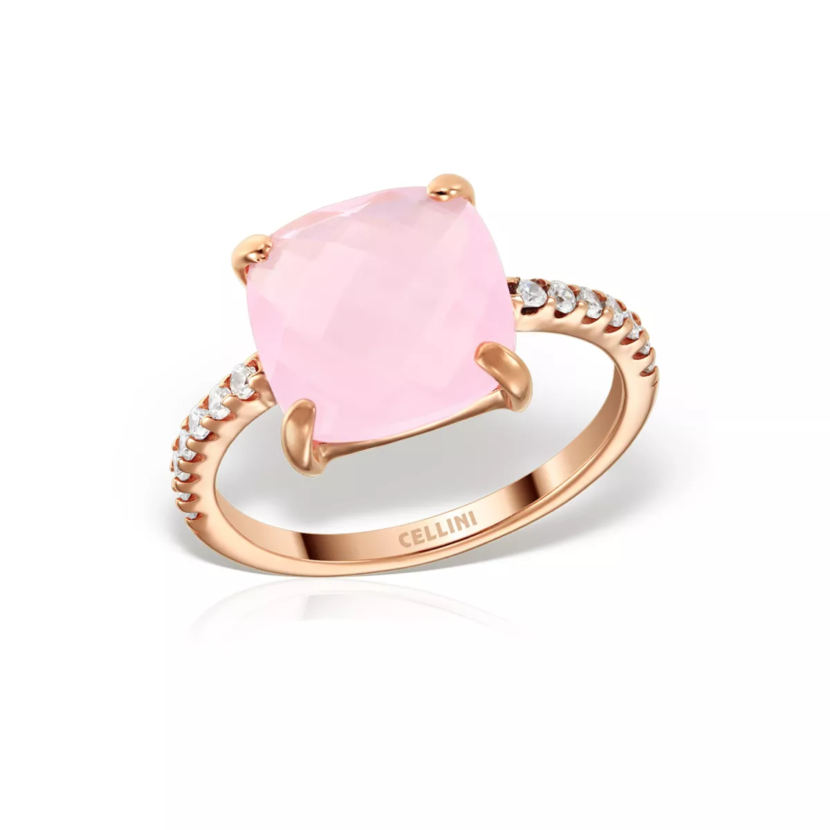 Inel  Eva Nobile cu quartz ros&eacute; si zircon, din aur roz de 18K