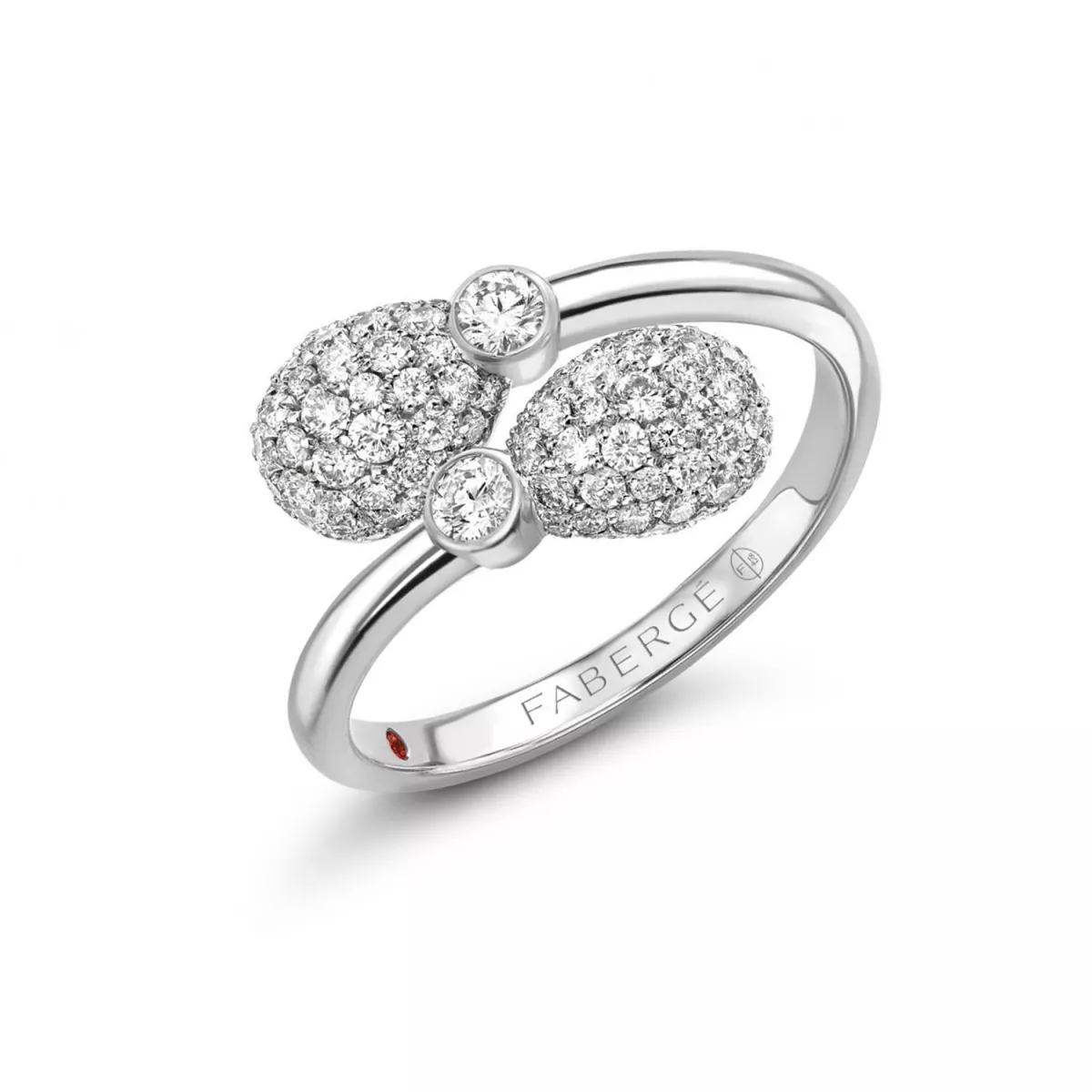 Inel  Faberg&eacute; cu diamante si rubin, din aur alb  de 18K