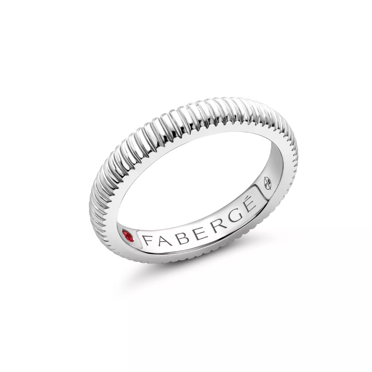 Inel  Faberg&eacute; cu rubine, din aur alb  de 18K