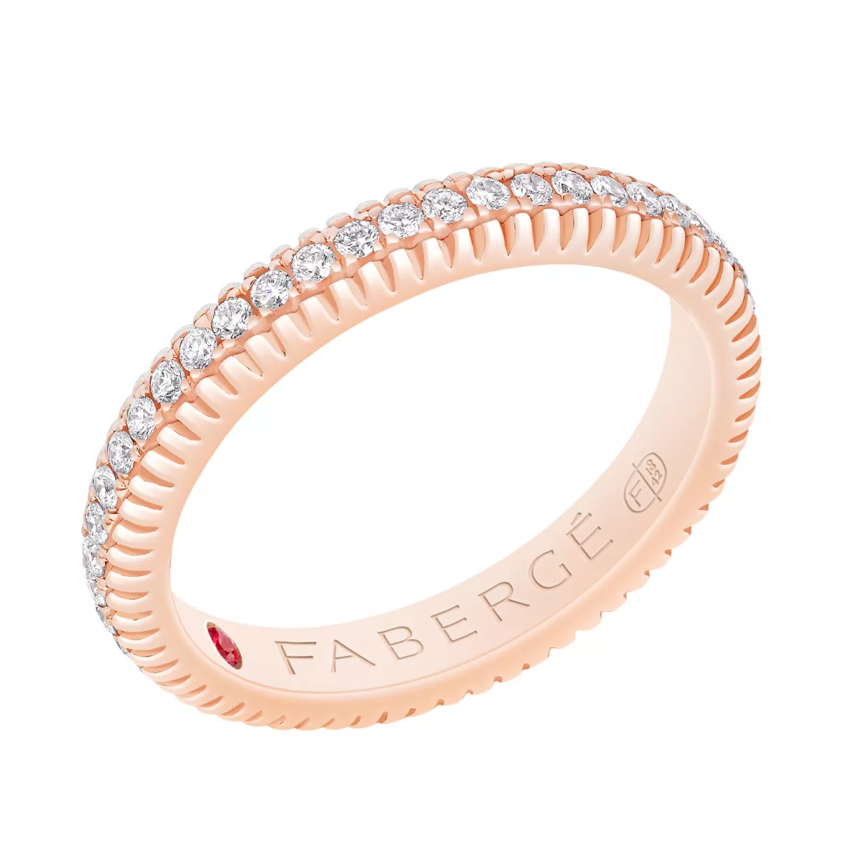 Inel Faberg&eacute; cu diamant si rubin, din aur roz de 18K