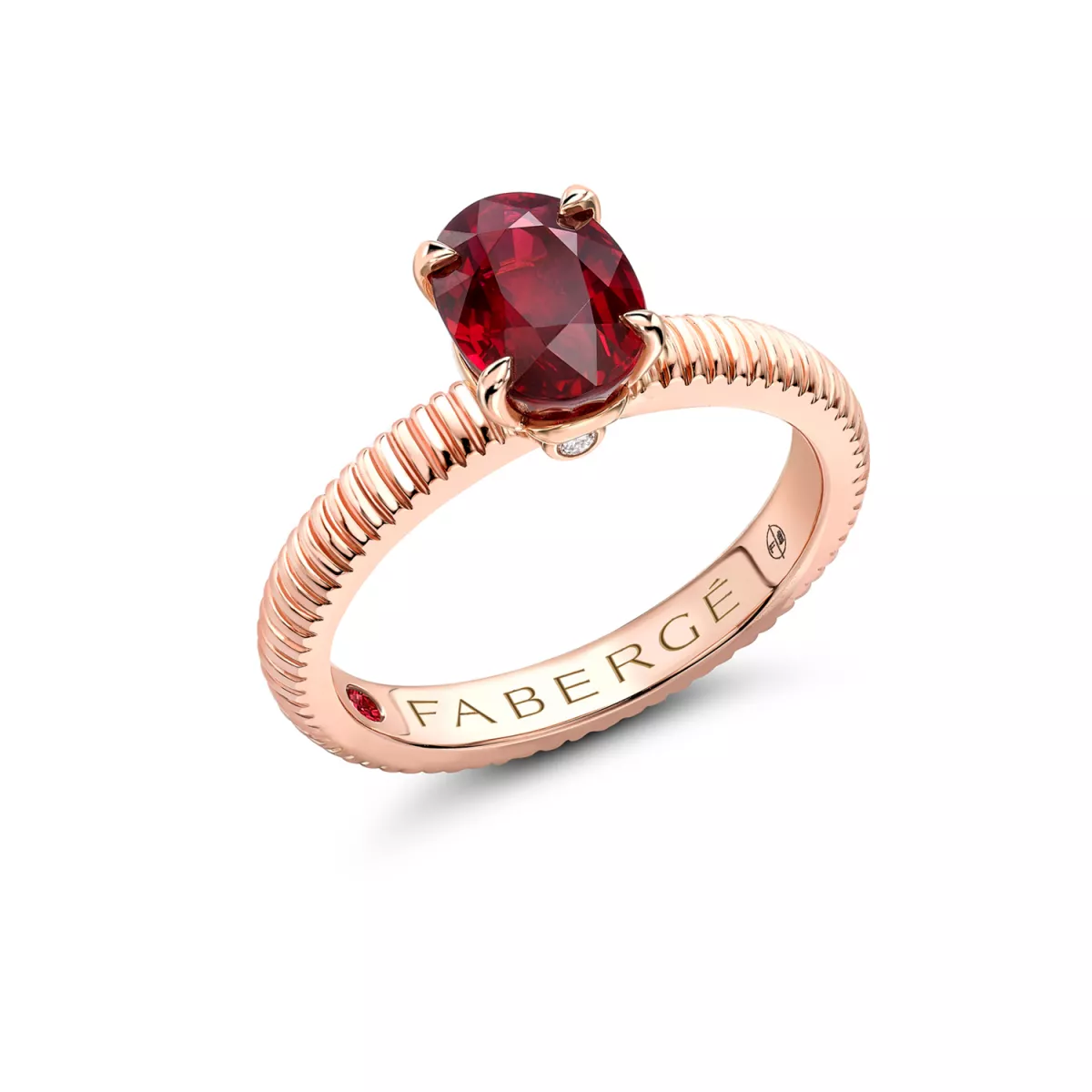 Inel  Faberg&eacute; cu rubine si diamante, din aur roz de 18K