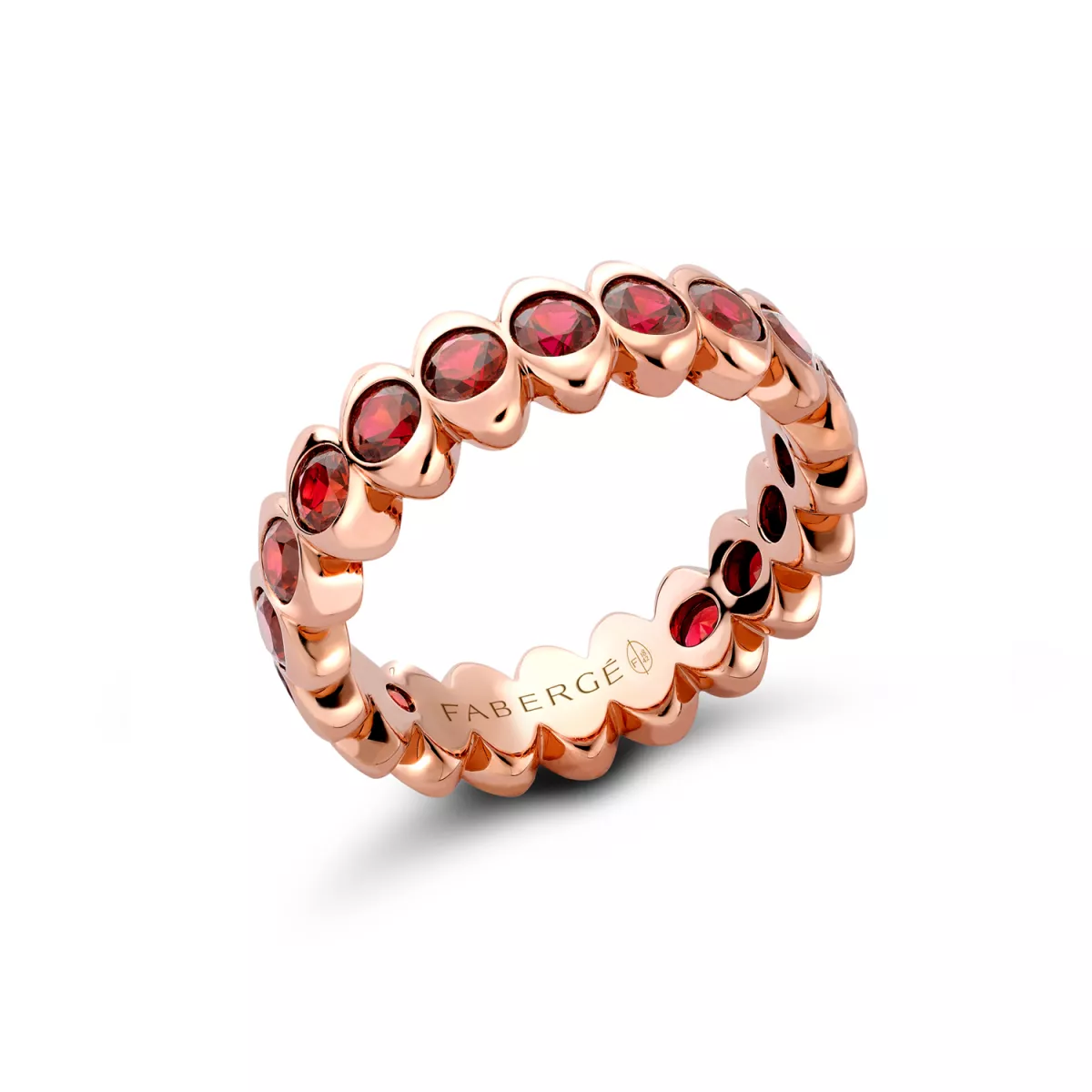 Inel  Faberg&eacute; cu rubine, din aur roz de 18K