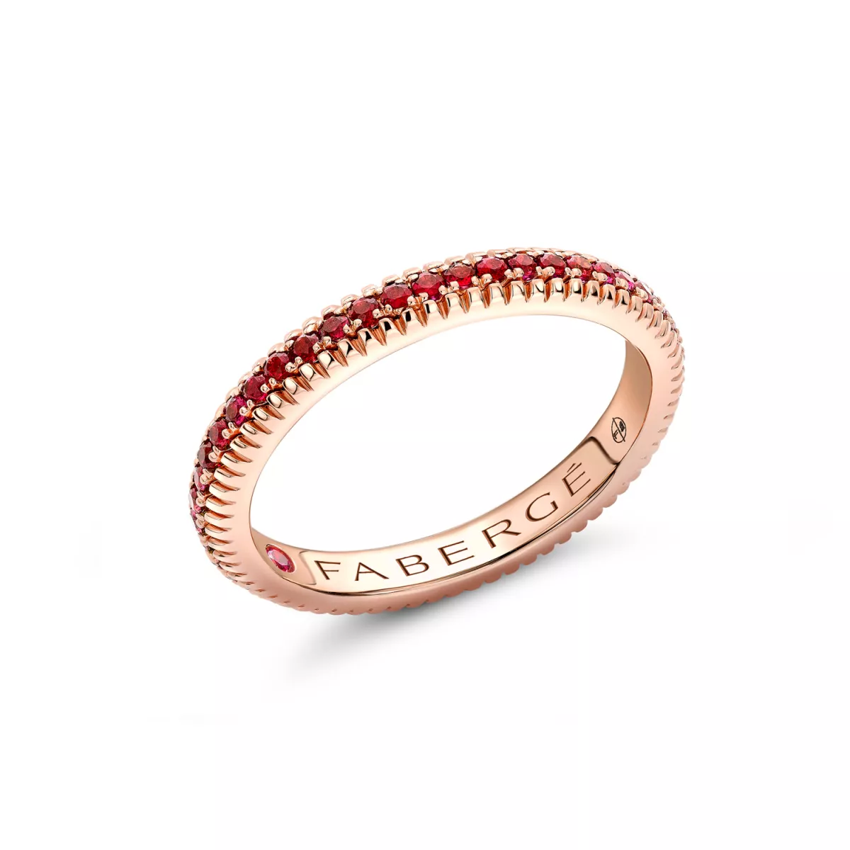 Inel  Faberg&eacute; cu rubine, din aur roz de 18K