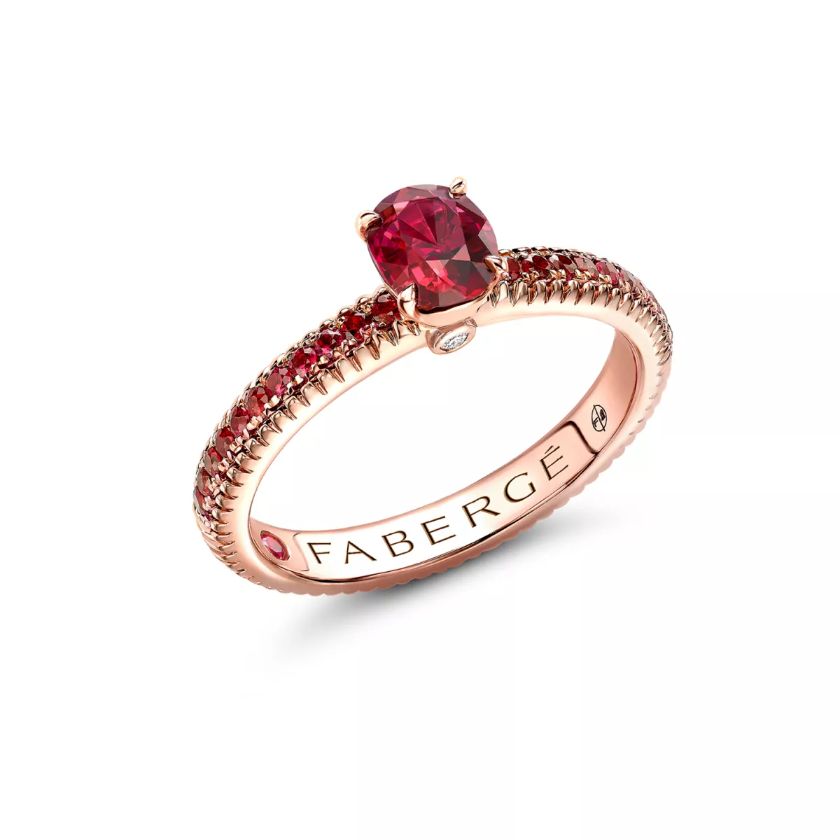 Inel  Faberg&eacute; cu rubine si diamante, din aur roz de 18K