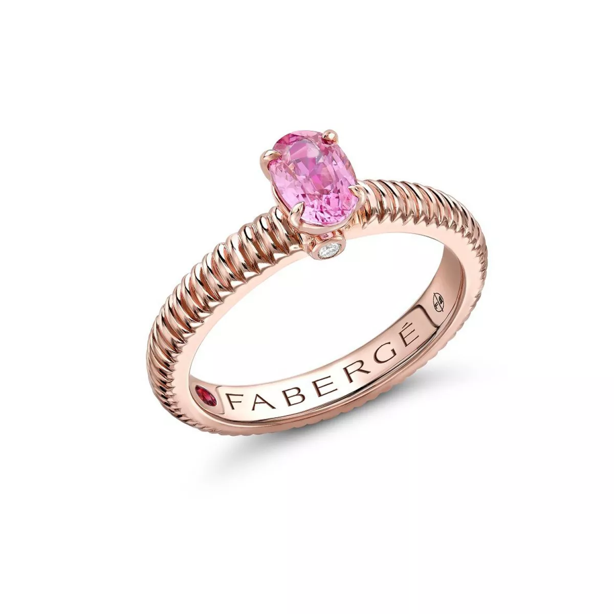 Inel  Faberg&eacute; cu safir diamant si rubin, din aur roz de 18K