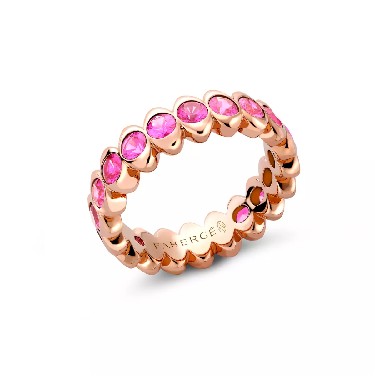 Inel  Faberg&eacute; cu safire si rubin, din aur roz de 18K