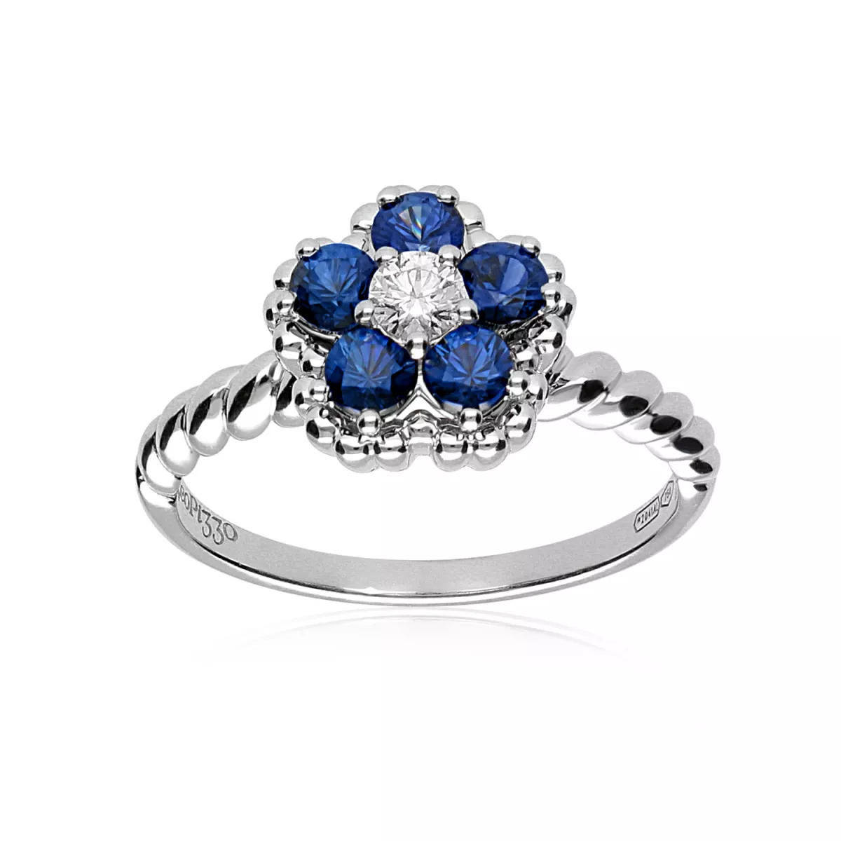 Inel  Leo Pizzo cu safire si diamante, din aur alb  de 18K