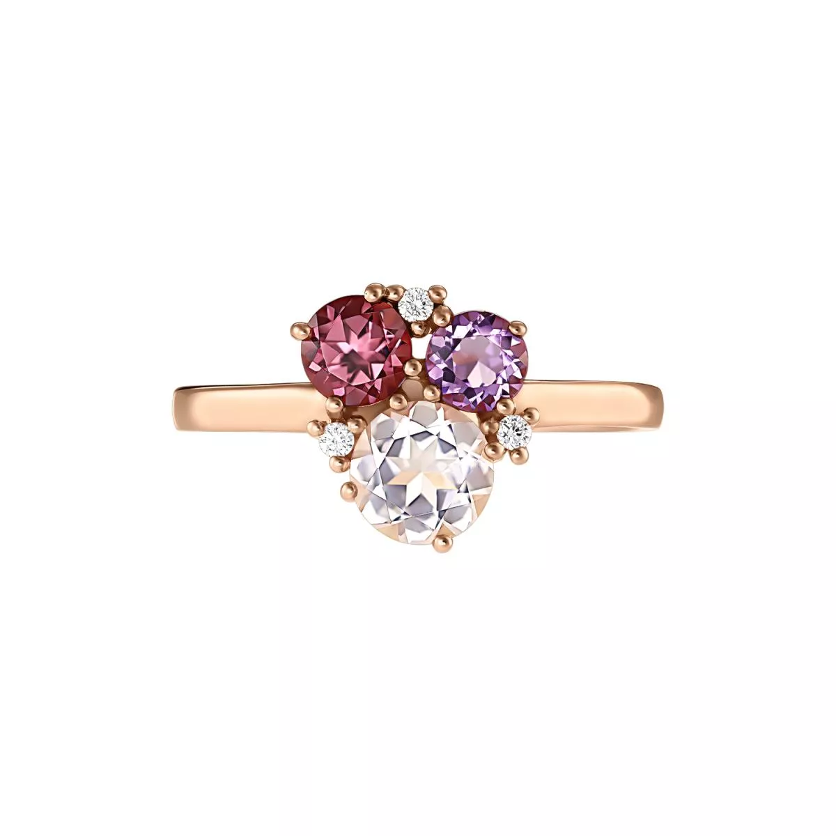 Inele - Inel Maria Granacci cu ametist, rodolit, quartz roz si diamant, din aur roz de 14K, cellini.ro