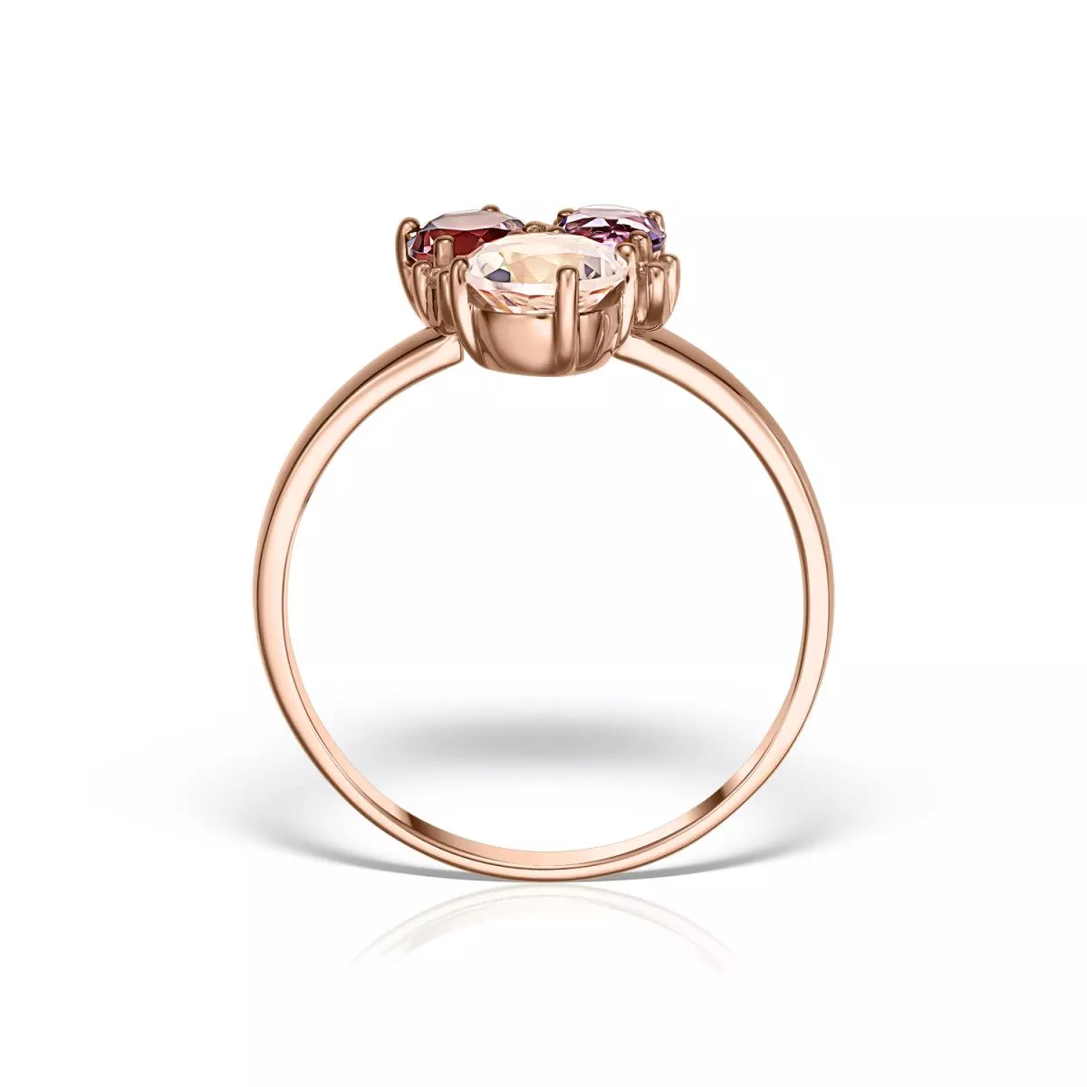Inel Maria Granacci cu ametist, rodolit, quartz roz si diamant, din aur roz de 14K