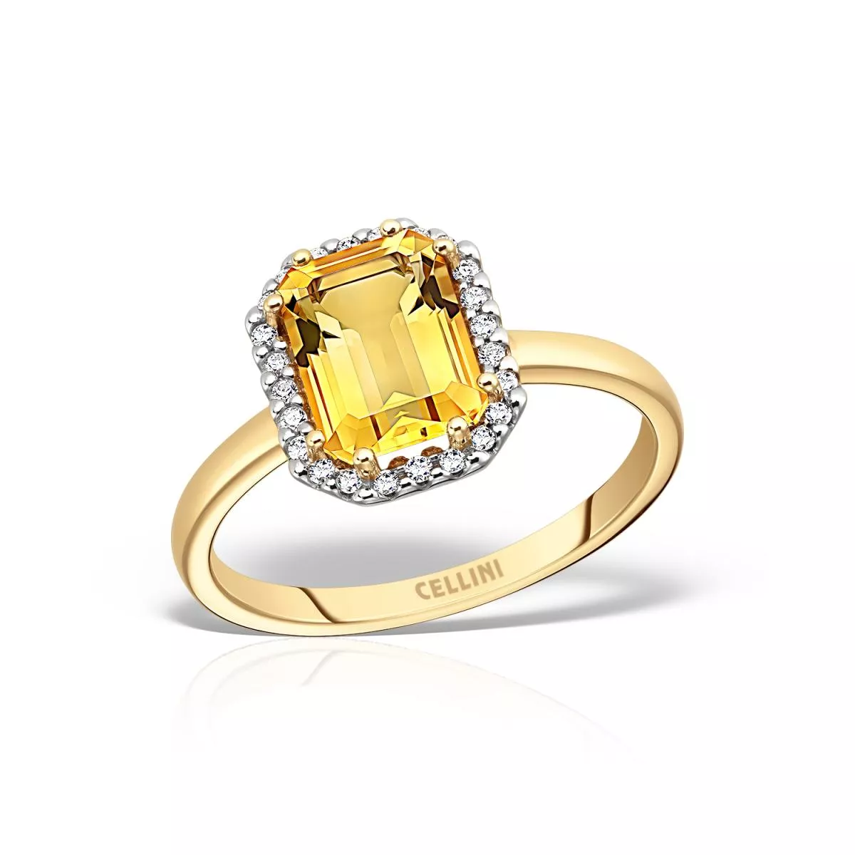 Inel Maria Granacci cu citrin si diamante, din aur galben de 18K