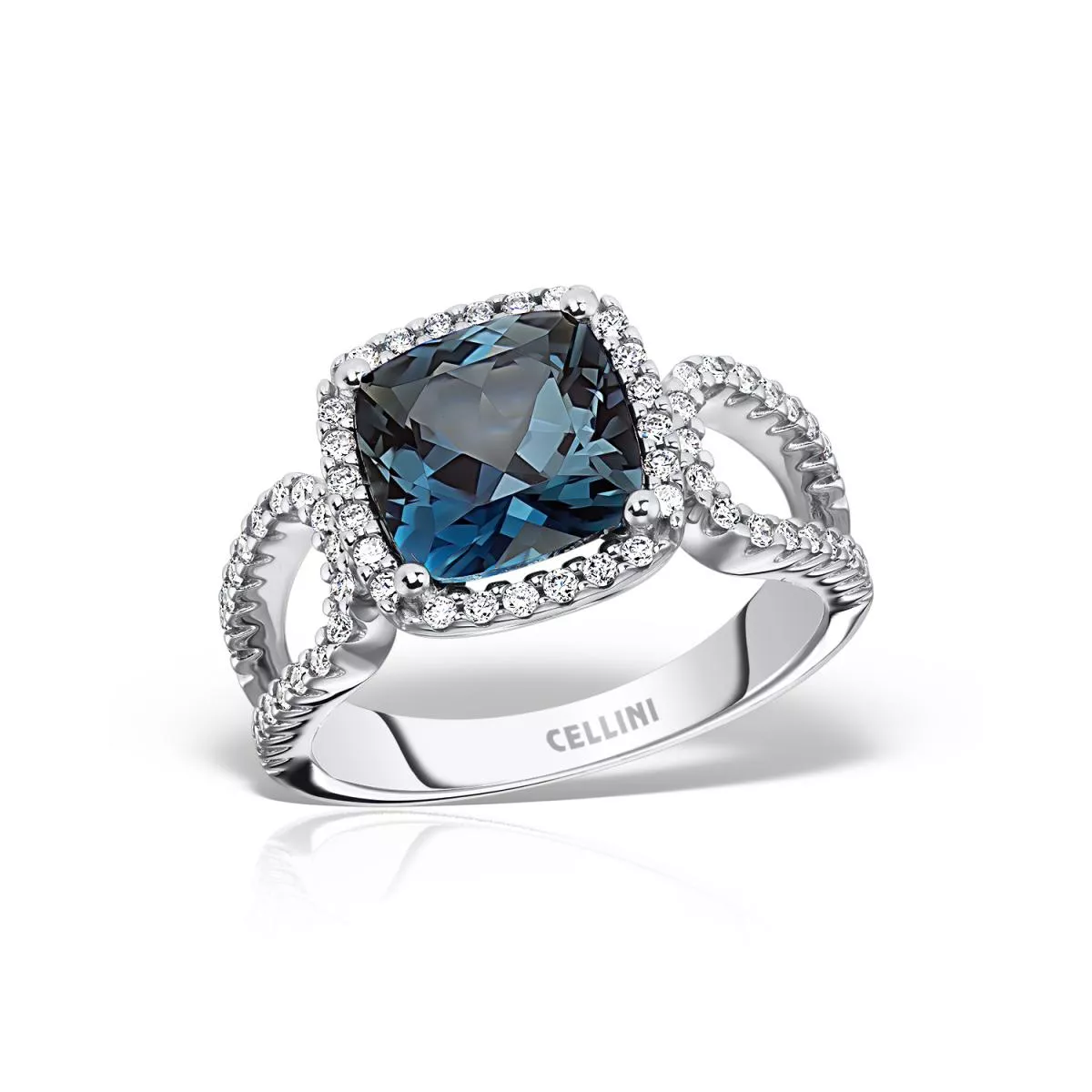 Inel Maria Granacci cu London topaz si diamante, din aur alb de 18K