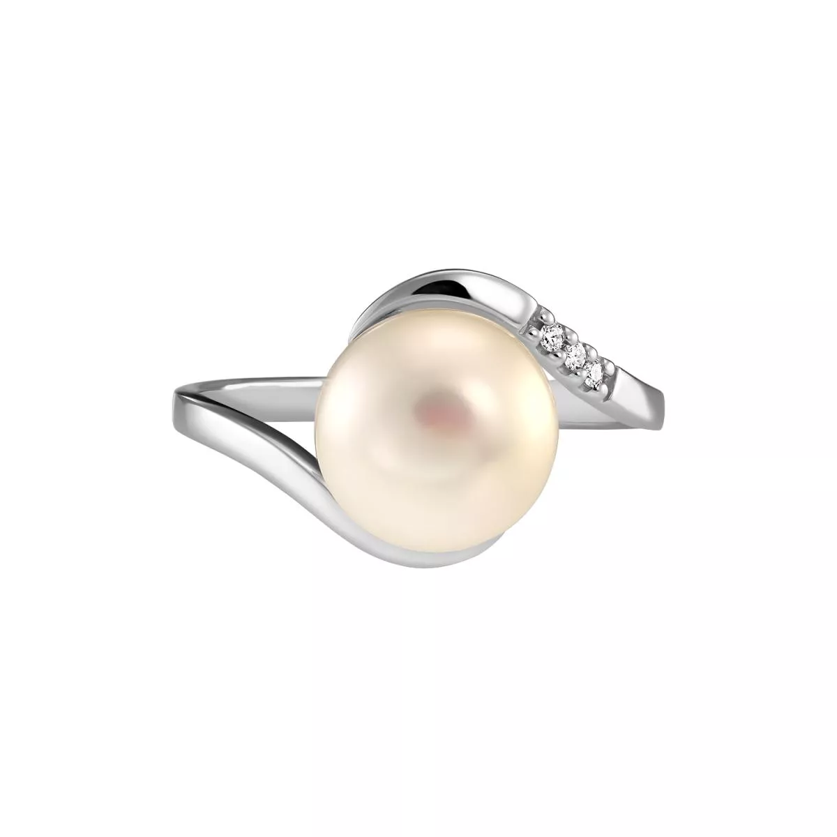 Inele - Inel Maria Granacci cu perla si diamant, din aur alb de 14K, cellini.ro