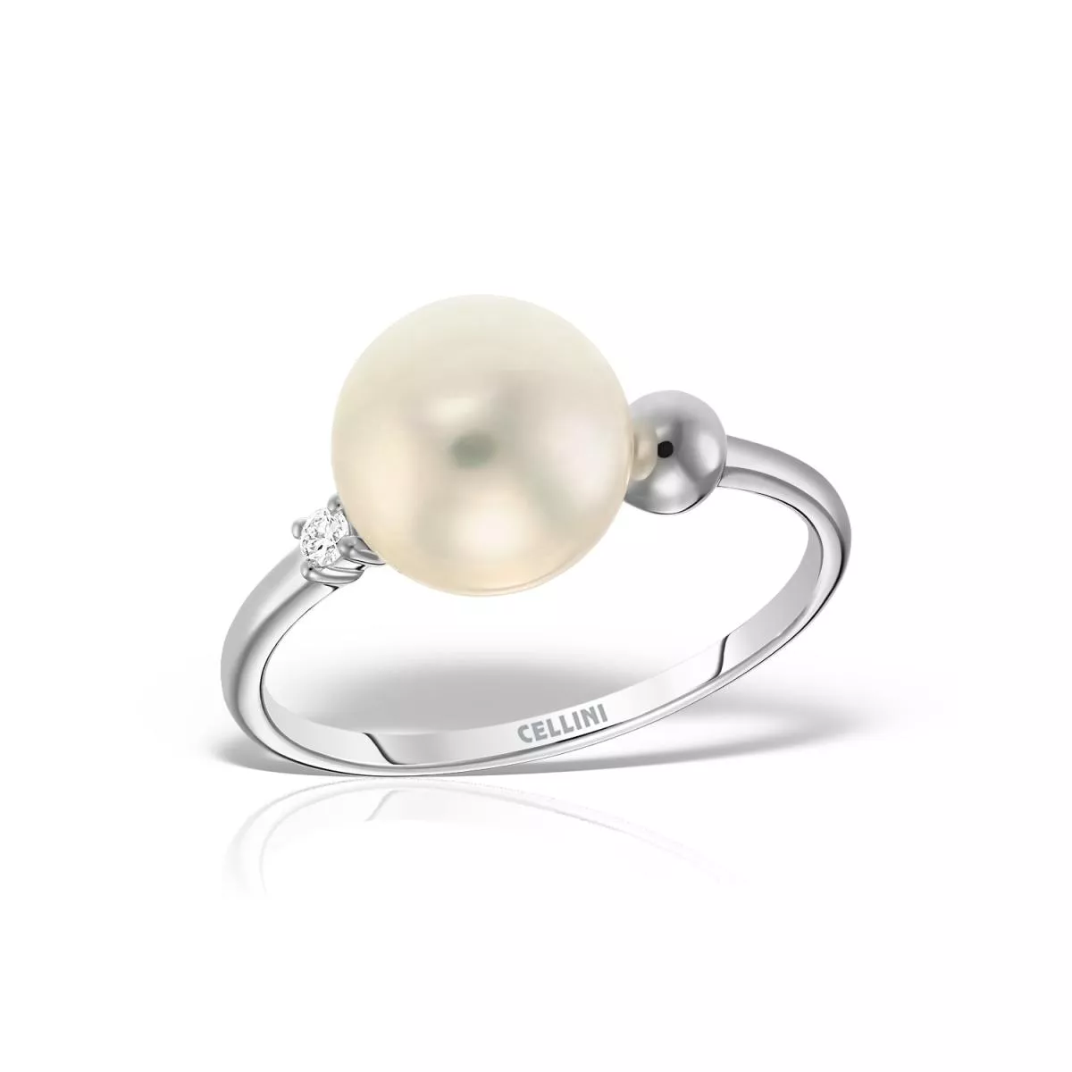 Inel Maria Granacci cu perla si diamant, din aur alb de 14K