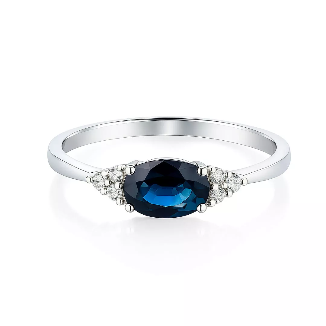 Inele - Inel Maria Granacci cu safir si diamant, din aur alb de 14K, cellini.ro