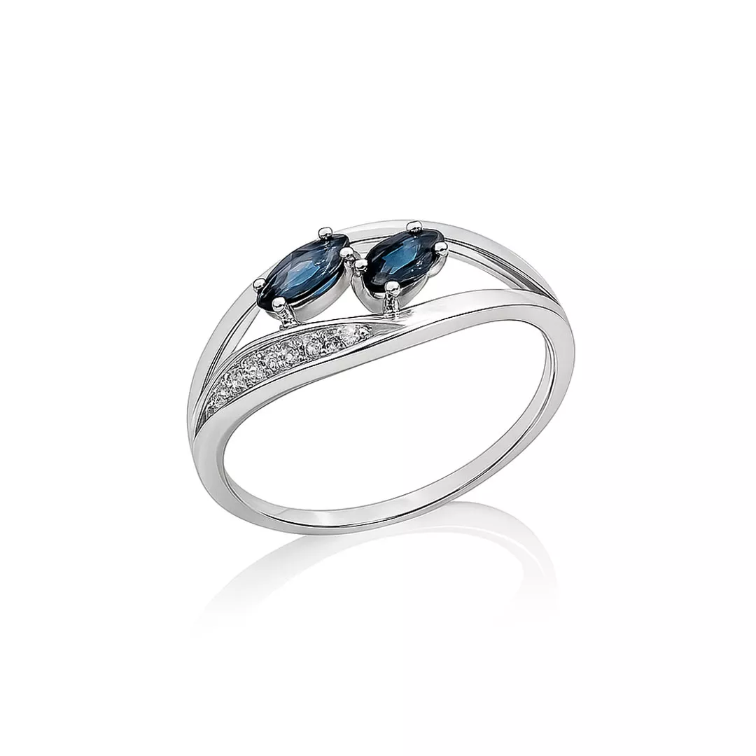 Inel Maria Granacci cu safir si diamant, din aur alb de 14K