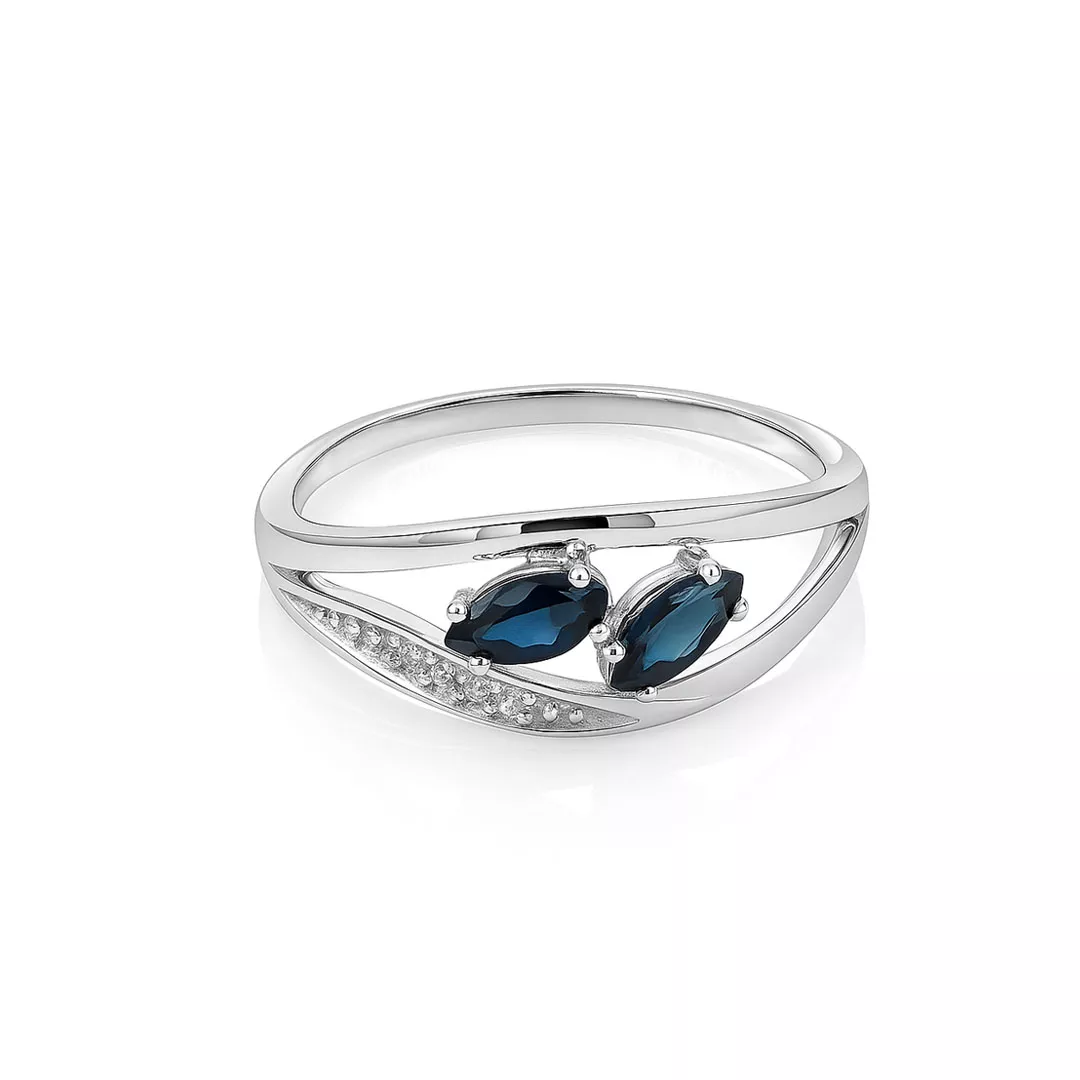Inele - Inel Maria Granacci cu safir si diamant, din aur alb de 14K, cellini.ro