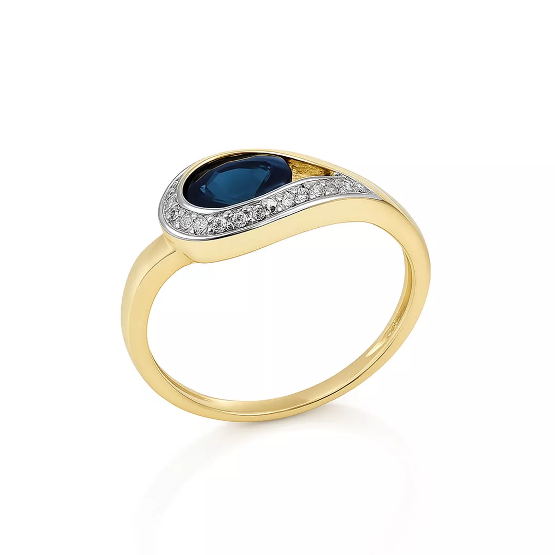 Inel Maria Granacci cu safir si diamant, din aur galben de 14K