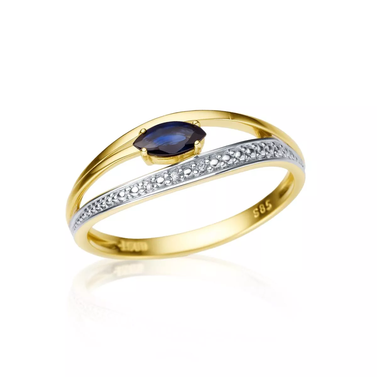 Inel Maria Granacci cu safir si diamant, din aur galben de 14K