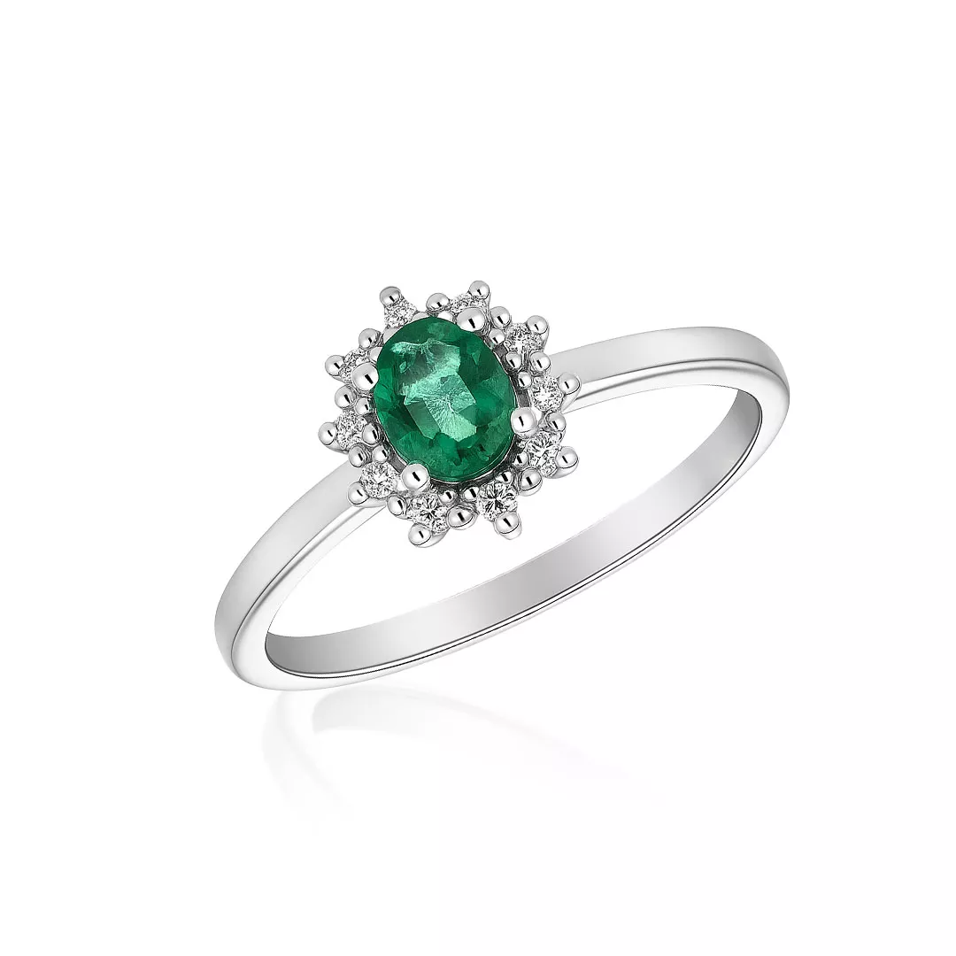 Inel Maria Granacci cu smarald si diamant, din aur alb de 14K