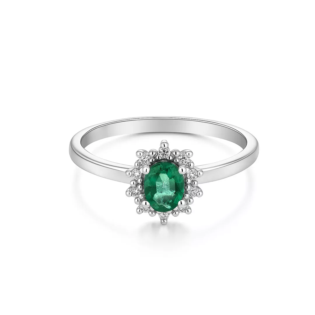 Inele - Inel Maria Granacci cu smarald si diamant, din aur alb de 14K, cellini.ro
