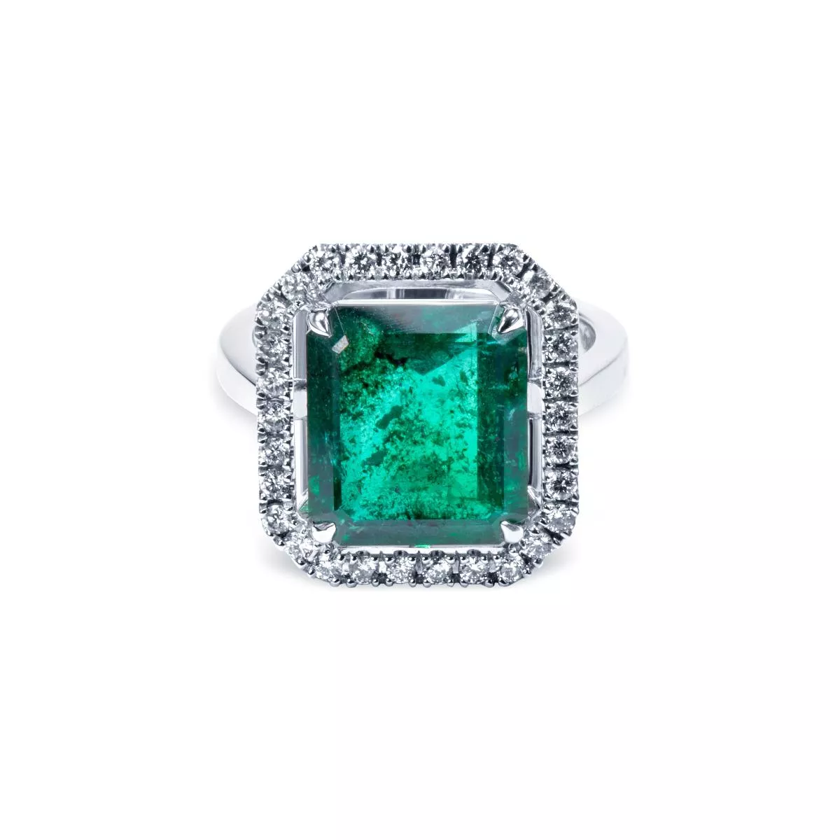 Inele - Inel  Maria Granacci cu smarald si diamante, din aur alb  de 18K, cellini.ro