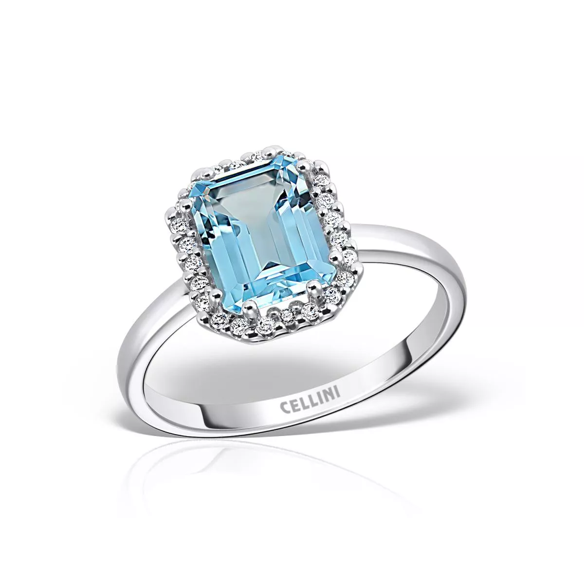 Inel Maria Granacci cu topaz si diamante, din aur alb de 18K