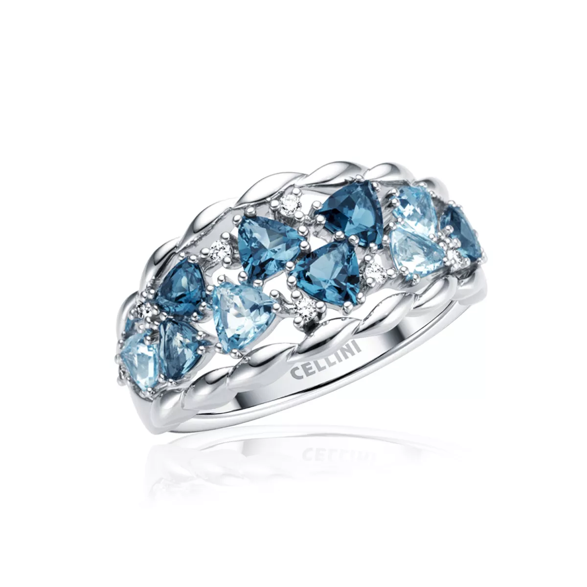 Inel  Maria Granacci cu topaz si diamante, din aur alb  de 18K