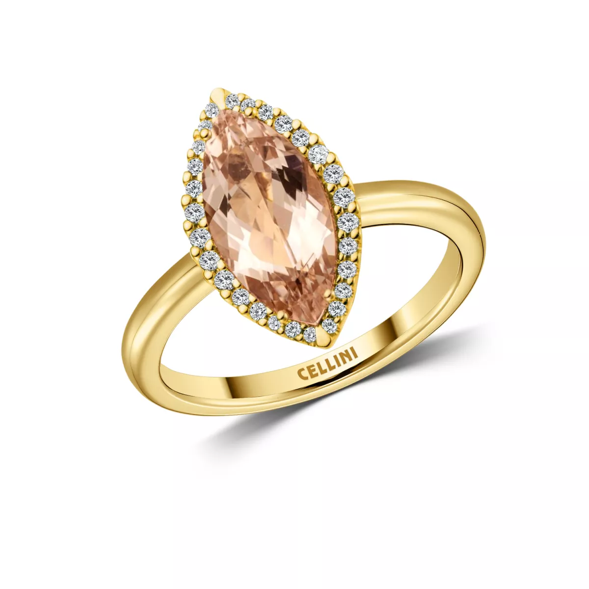 Inel Maria Granacci cu morganit si diamante, din aur galben de 18K