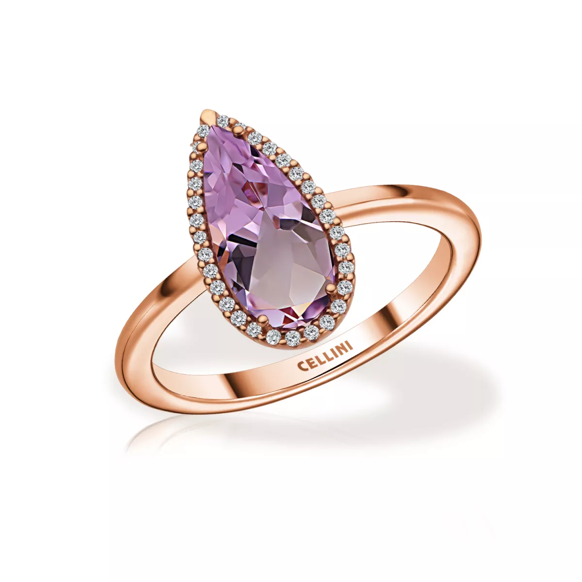 Inel Maria Granacci cu ametist si diamant, din aur roz de 18K