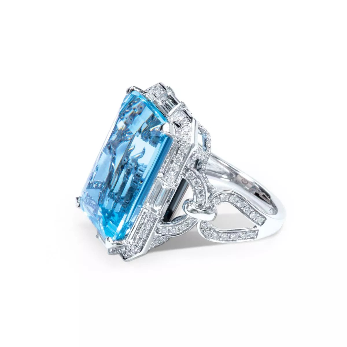 Inele - Inel World Henri Maillardet cu aquamarin si diamant, din aur alb de 18K, cellini.ro