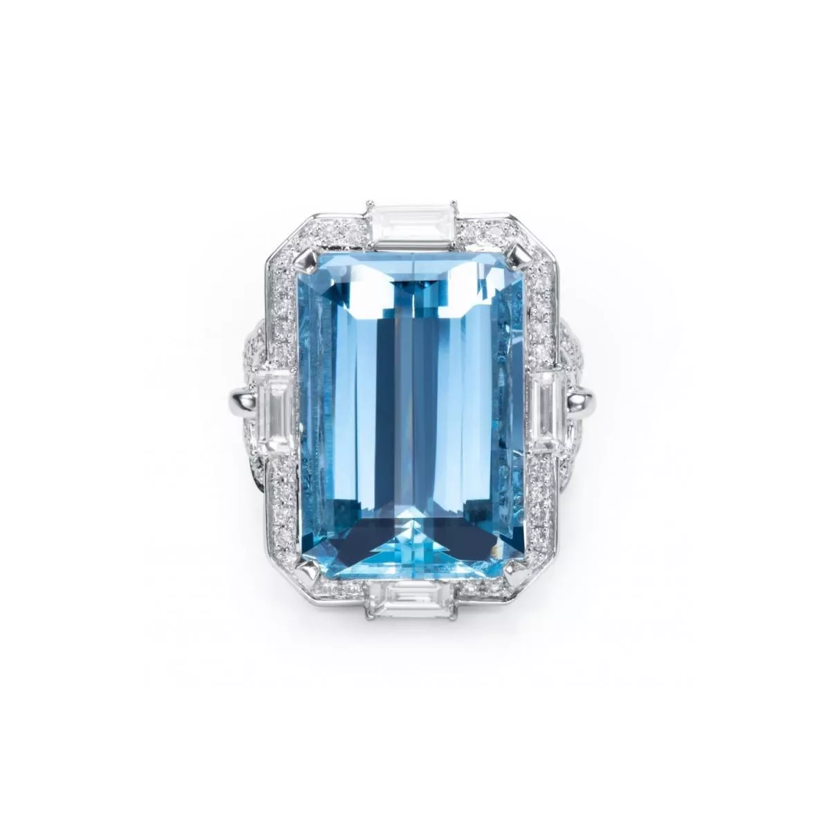 Inel World Henri Maillardet cu aquamarin si diamant, din aur alb de 18K