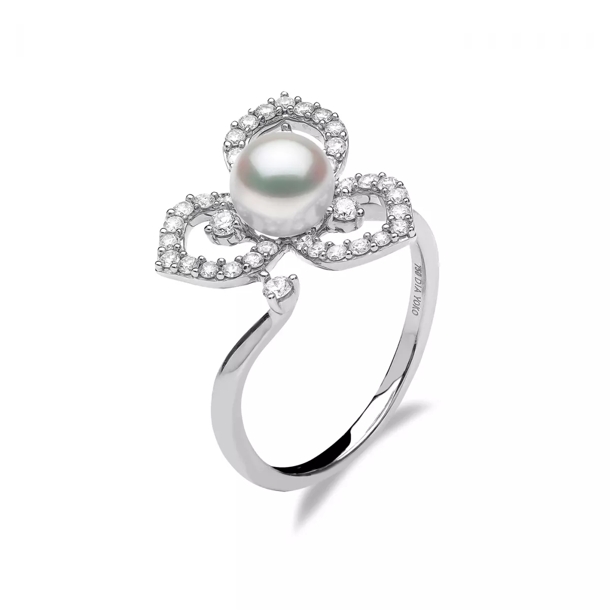 Inel  Yoko London cu perla Akoya si diamante, din aur alb  de 18K