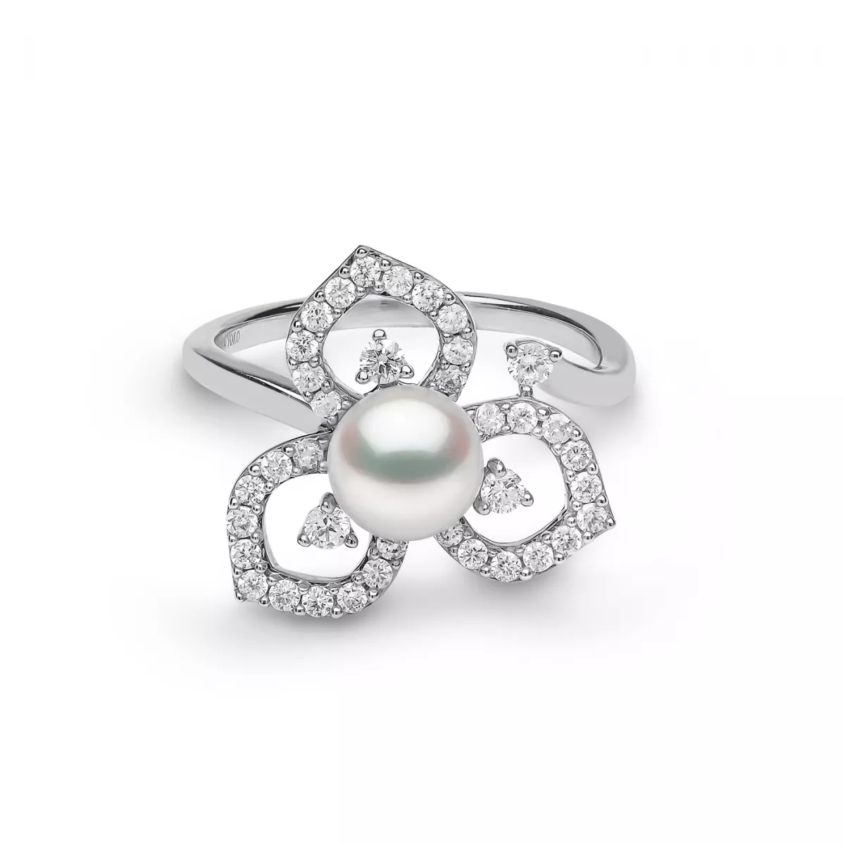 Inele - Inel  Yoko London cu perla Akoya si diamante, din aur alb  de 18K, cellini.ro