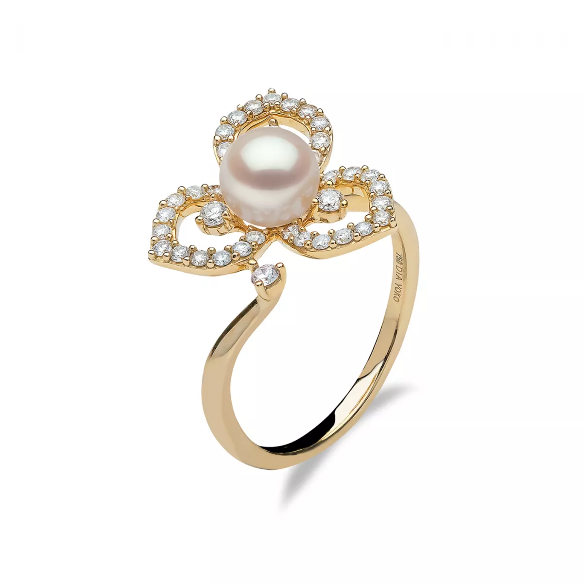 Inel  Yoko London cu perla Akoya si diamante, din aur galben de 18K