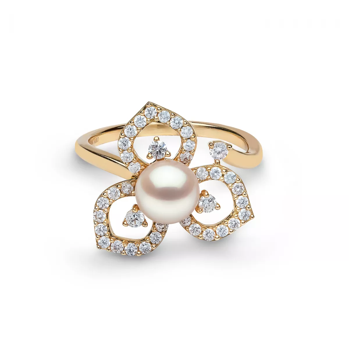 Inele - Inel  Yoko London cu perla Akoya si diamante, din aur galben de 18K, cellini.ro