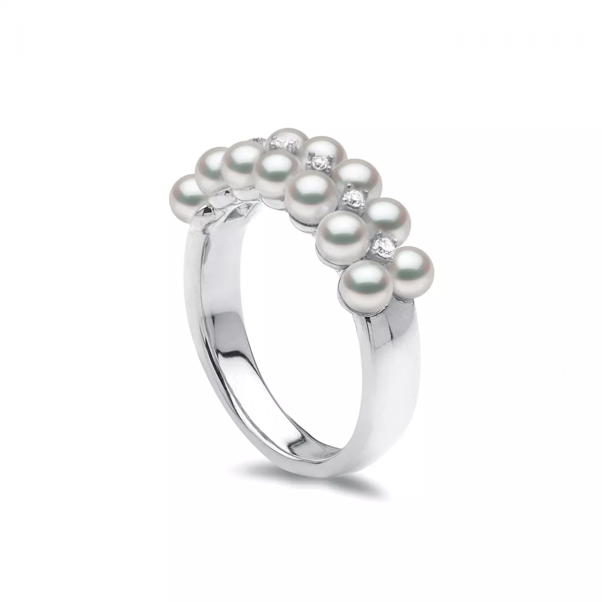 Inel  Yoko London cu perle Akoya si diamante, din aur alb  de 18K