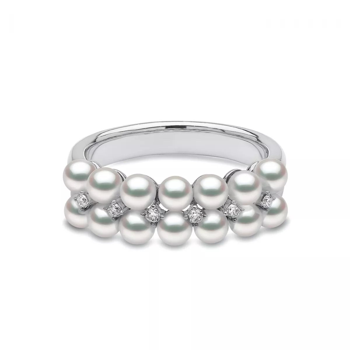 Inele - Inel  Yoko London cu perle Akoya si diamante, din aur alb  de 18K, cellini.ro