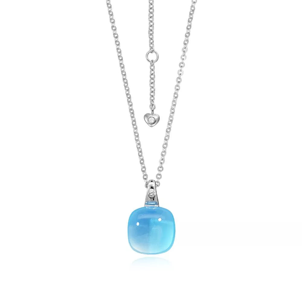 Lant cu pandantiv  Colors of Joy cu topaz si diamante, din aur alb  de 18K