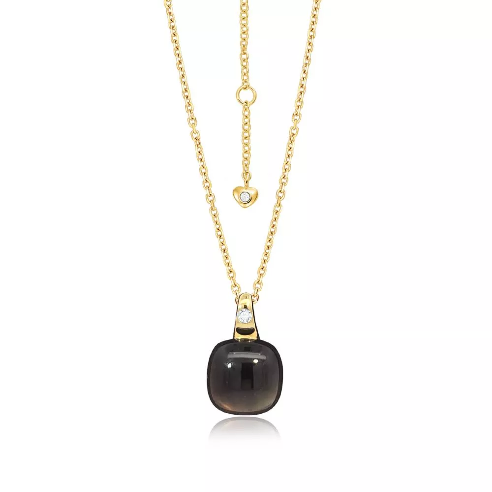 Lant cu pandantiv  Colors of Joy cu quartz fum&eacute; si diamante, din aur galben de 18K
