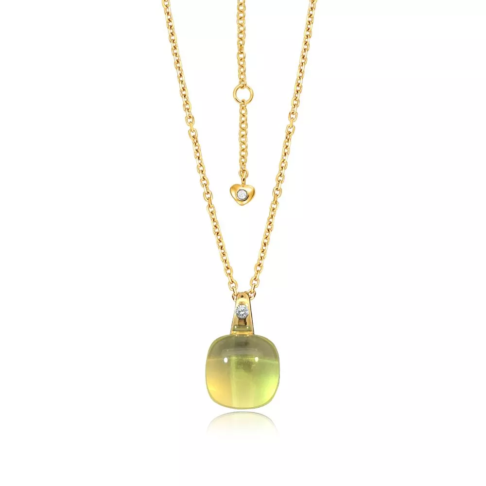 Lant cu pandantiv  Colors of Joy cu quartz lemon si diamante, din aur galben de 18K