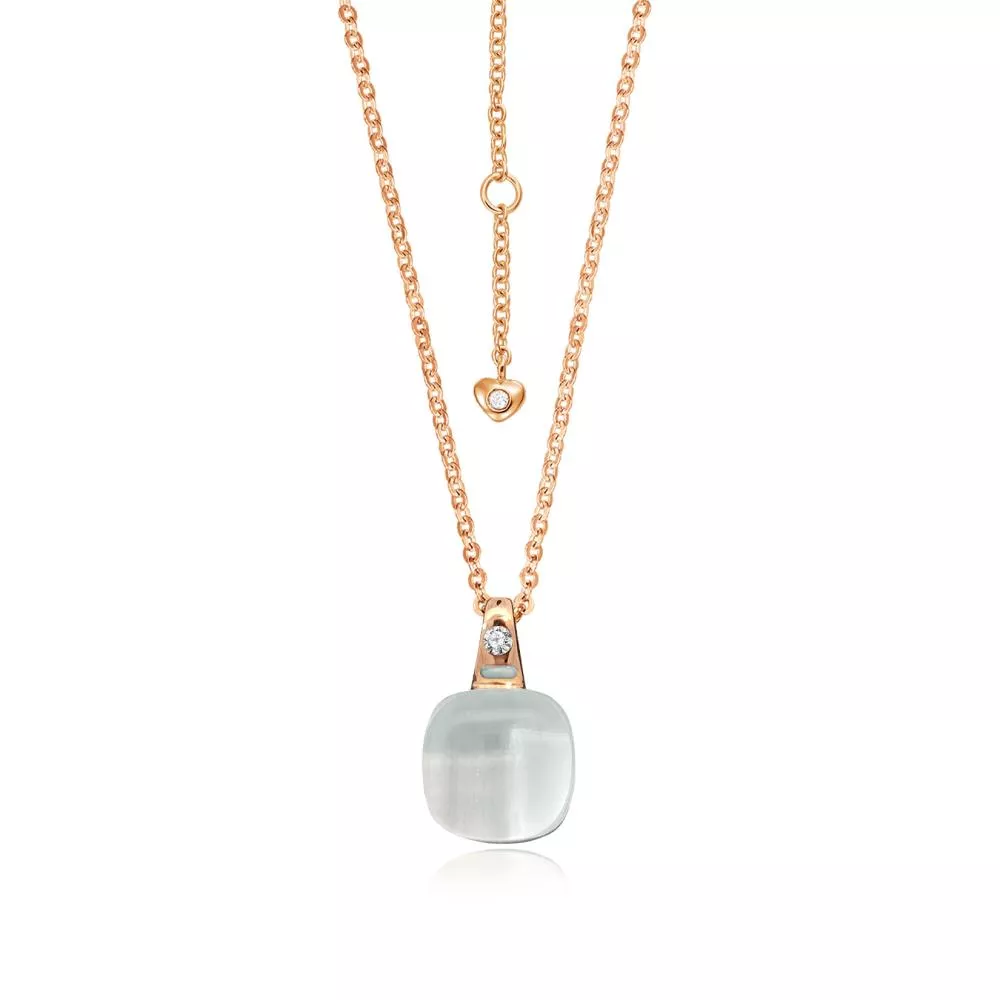 Lant cu pandantiv  Colors of Joy cu cristal de roca si diamante, din aur roz de 18K