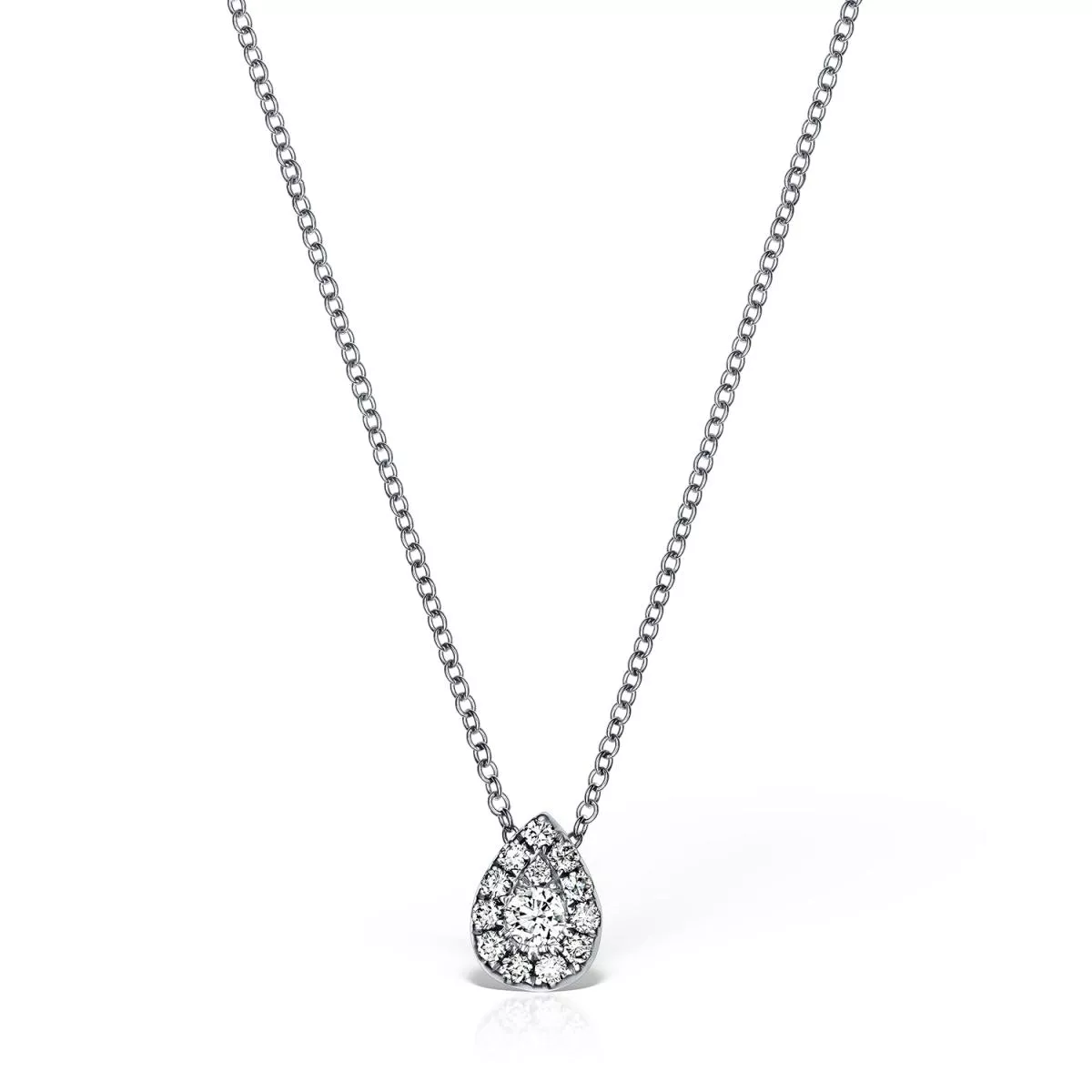 Lant cu pandantiv Classic Diamonds cu diamante, din aur alb de 18K