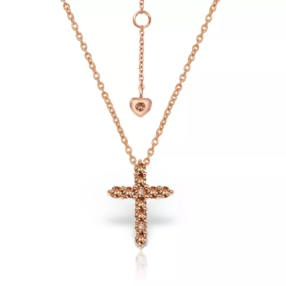 Lant cu pandantiv Cruce Evangeline cu diamante, din aur roz de 18K