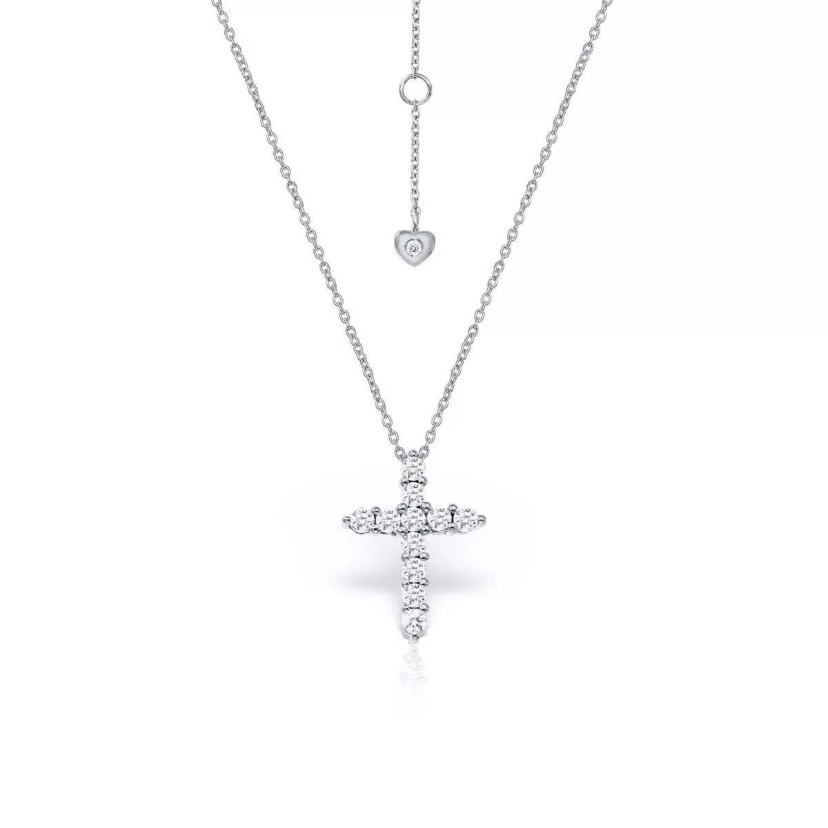 Lant cu pandantiv Cruce Evangeline cu diamant, din aur alb de 18K