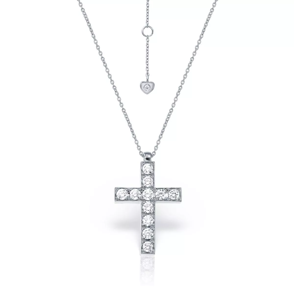 Lant cu pandantiv Cruce Evangeline cu diamante, din aur alb  de 18K