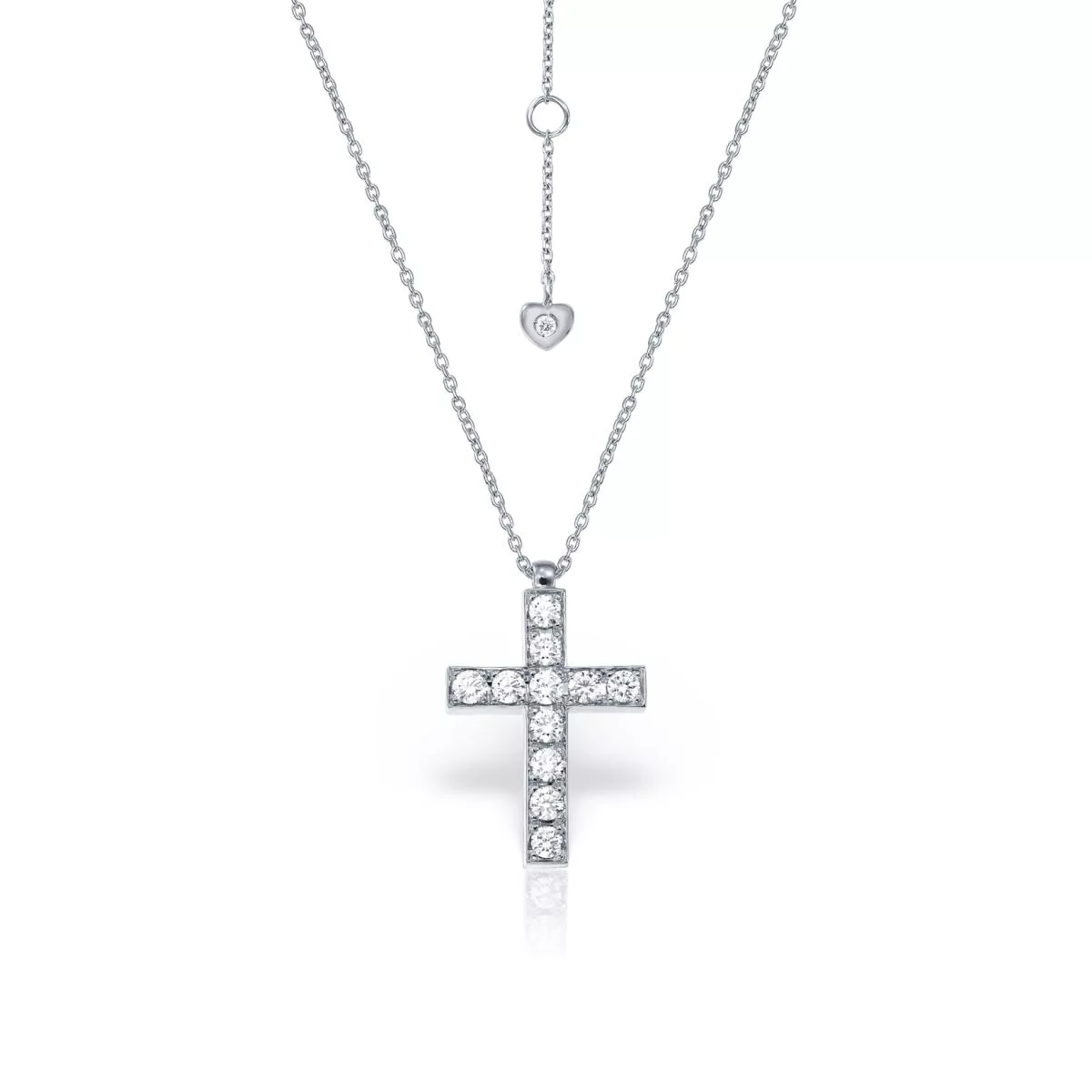 Lant cu pandantiv Cruce Evangeline cu diamante, din aur alb  de 18K