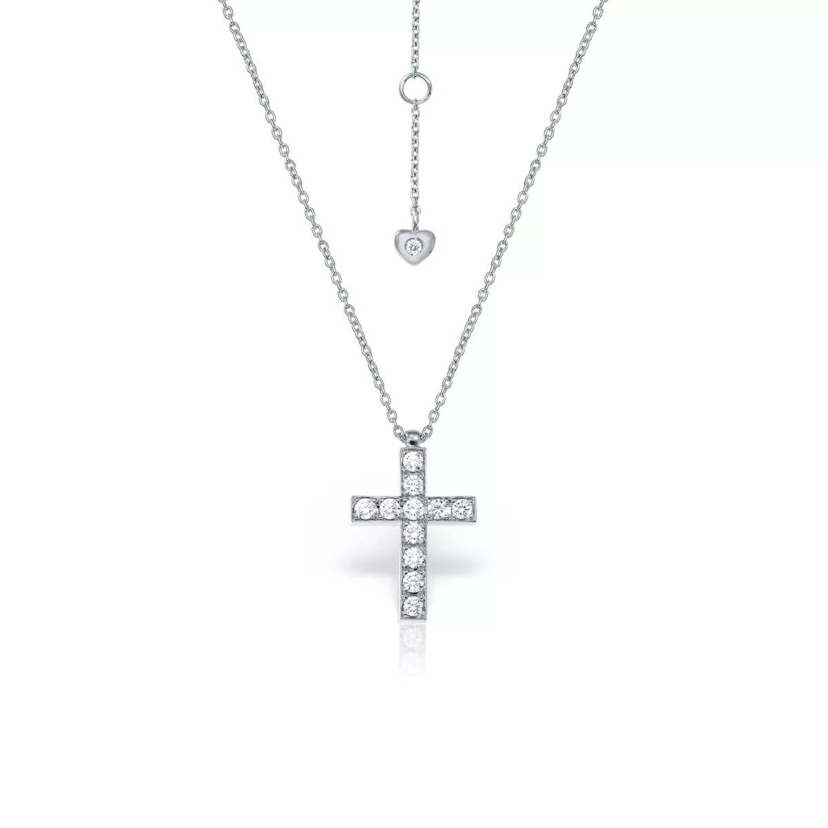 Lant cu pandantiv Cruce Evangeline cu diamante, din aur alb  de 18K